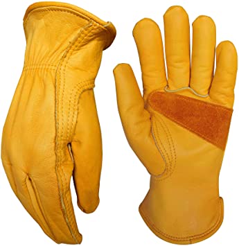 Leather Work Gloves for Gardening/Cutting/Construction/Motorcycle/Farm, Men & Women, Cowhide Work Gloves (Large)
