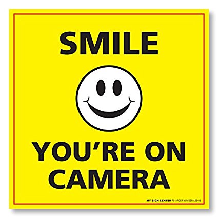 (4 Pack) Smile You're On Camera Sticker - Security Surveillance Camera Warning Sticker - Made in USA - UV Protected and Weatherproof - A85-06