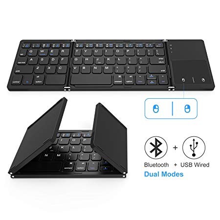 Foldable Bluetooth Keyboard, Vive Comb Dual Mode Bluetooth & USB Wired Rechargable Portable Mini BT Wireless Keyboard with Touchpad Mouse for Android, Windows, PC, Tablet-Black