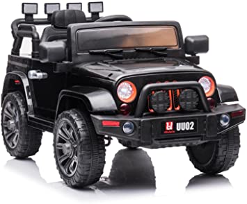 u URideon 12V Ride On Truck, Kids Electric Car Toys with Parent Remote Control, Battery Powered, LED Lights, MP3 Player (Black)