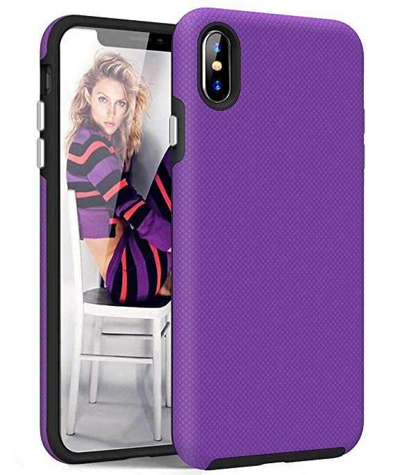 Hocase iPhone Xs Max Case, Slim Fit Drop Protection Shock Absorbent TPU Rubber Scratch-Resistant Hard Plastic Cover Hybrid Dual Layer Protective Case for iPhone Xs Max 2018 w/ 6.5" Display - Purple