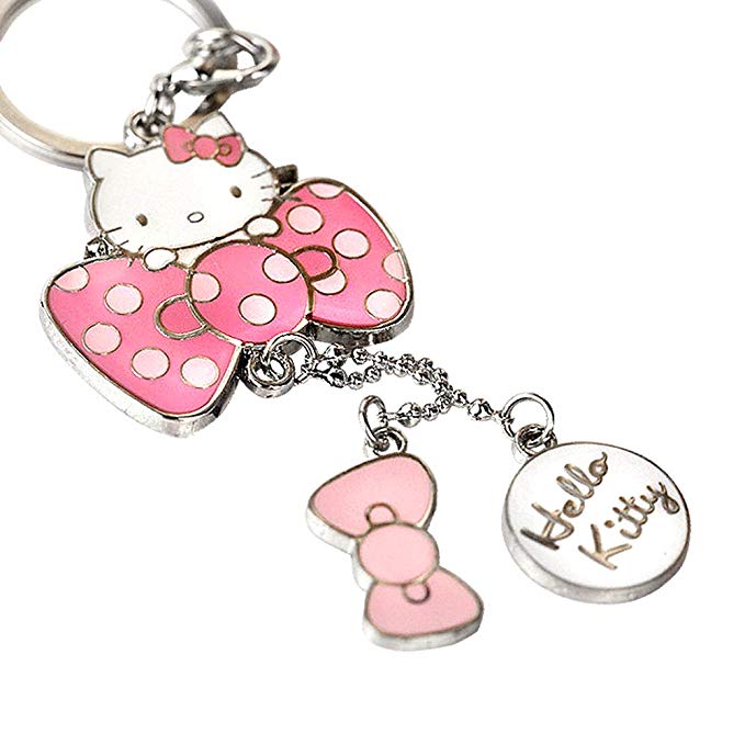 Z70_B New Adorable Hot Pink Style Bow Hello Kitty Charms Keychain Key Ring