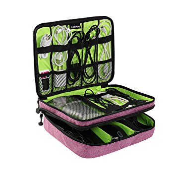 HEXIN Double Layer Travel Gear Electronics Storage Bag Tablet Case Pink