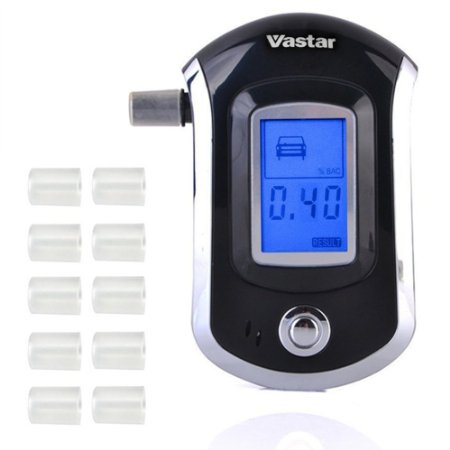 Vastar Professional Breathalyzer with Semi-conductor Sensor and LCD Display Digital Breath Alcohol Tester with 10 Mouthpieces Fit