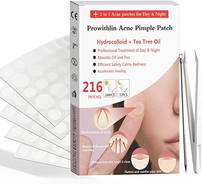 Acne Patches - Hydrocolloid Absorbing Acne Pimple Patches | Effective Acne Treatment Reduce Blemishes, Waterproof Breathable Invisible Acne Spot Treatment, Day and Night Combo Set(6 sheets/216pcs)