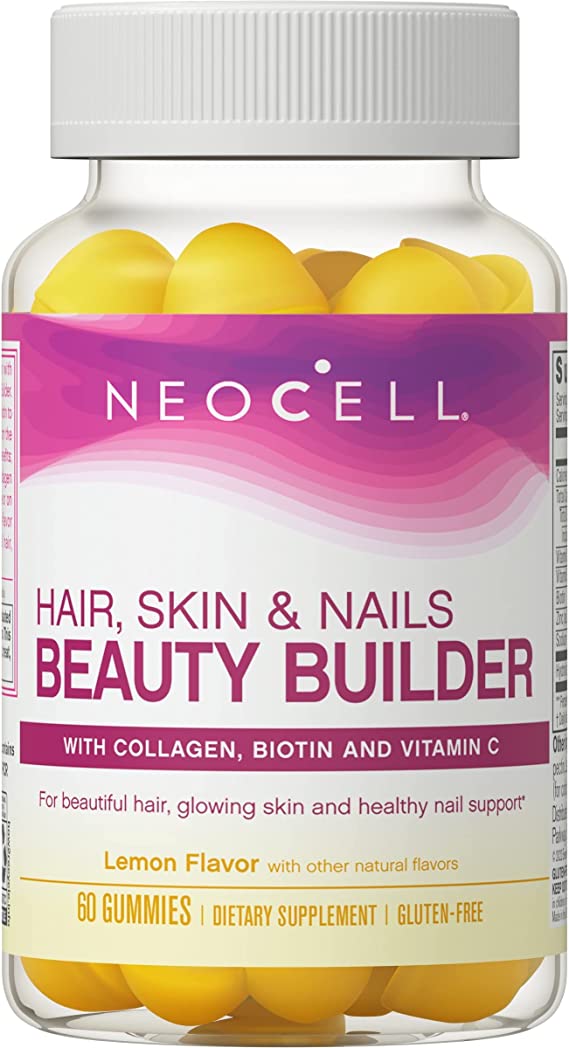 NeoCell Collagen, Vitamin C & Biotin Supplement, Beauty Builder - Support for Hair, Skin & Nails, Collagen Type 1 and 3, Lemon Flavor, 60 Gummies