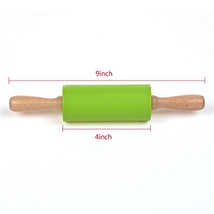 KLOUD City® 9 INCH Mini Wooden Handle Silicone Home Kitchen Cake Rolling Pin (Random Color)