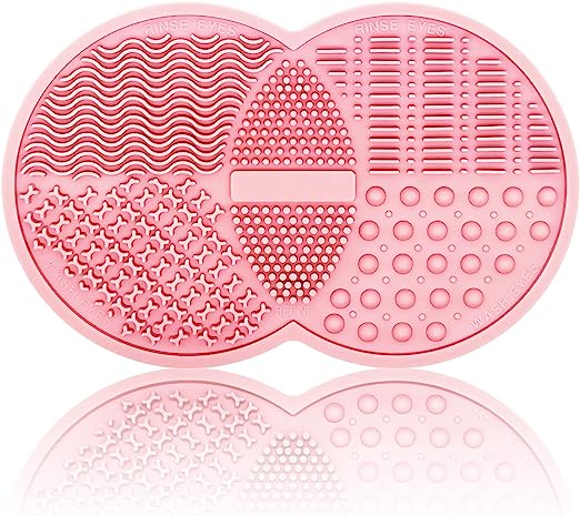 Makeup Brush Cleaning Mat, Silicone Makeup Brush Scrubber, Makeup Brush Cleaner Pad, Cosmetic Brush Cleaner, Brush Cleaning Pad, Suitable for Makeup Brush, Makeup Sponge, Powder Puff (Pink)