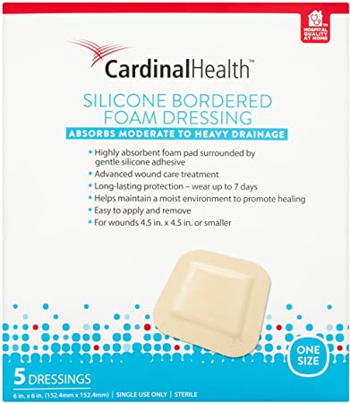 Cardinal Health BFM66RR Silicone Bordered Foam Bandage 6-inch x 6-inch (15), 15 Count Case Pack