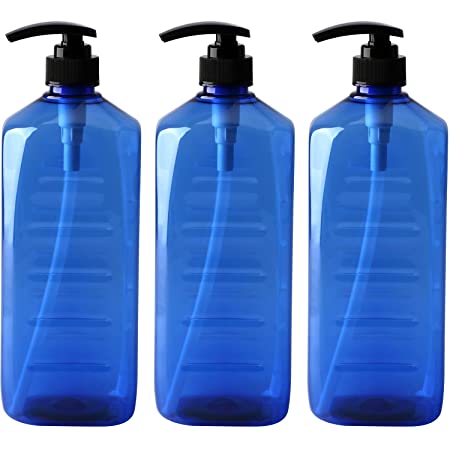 Plastic Pump Bottle 32oz，Woaiwo-q Soap Dispenser Empty Shampoo Dispenser Bottles for Cleaning Solutions,Hair,Oils,(3 Pack, Blue)