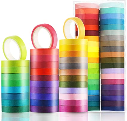 Boao 40 Rolls Colorful Washi Tapes Decorative Masking Tapes Board Line Rainbow Tape Rolls for Arts Crafts, 40 Colors