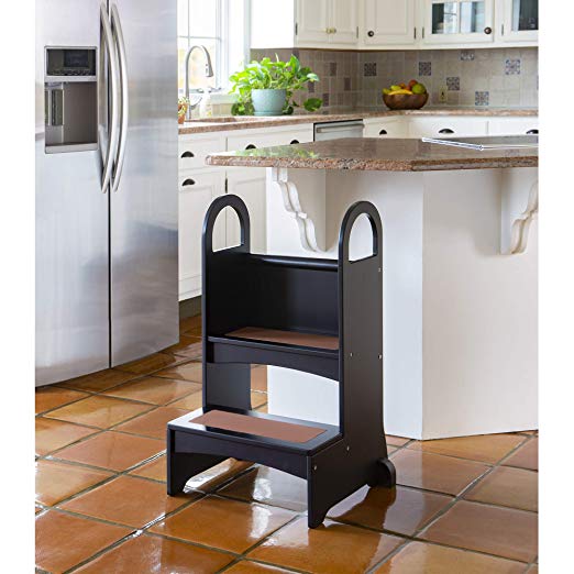 Guidecraft Kitchen Helper High-Rise Step-Up - Black: Counter Height, Baking Toddler Step Stool - Quality Wood Furniture for Little Helpers