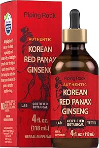 Piping Rock Korean Red Ginseng Liquid Extract | 4 Fl Oz | Panax Root Extract | Alcohol Free Tincture | Vegetarian, Non-GMO, Gluten Free Supplement