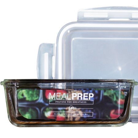 Premium Glass Meal Prep Food Storage Container with Snap Locking Lid, BPA-Free, Airtight, Leakproof, Microwave, Oven, Freezer, Dishwasher Safe (3.5 Cup, 28 Oz, Rectangle)