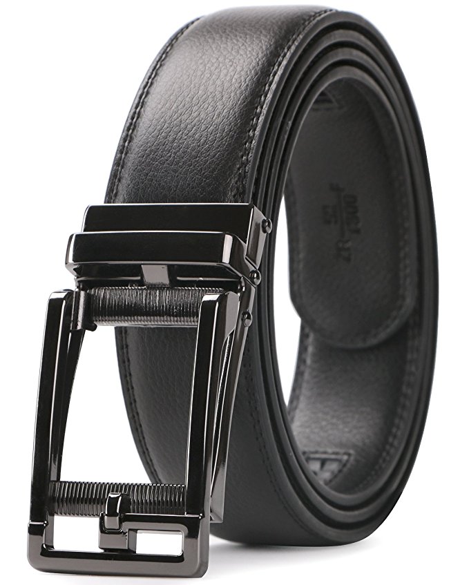 Men's Leather Ratchet Belt Slide Dress Belt With Automatic Buckle 35mm Wide Up to Pants Size 44"