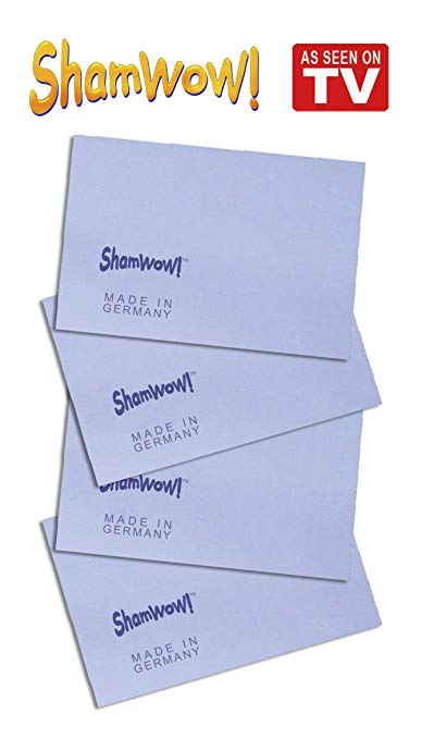 The Original Shamwow Mini - Super Absorbent Multi-Purpose Cleaning Shammy (Chamois) Towel Cloth, Machine Washable, Will Not Scratch, Blue (4 Pack)