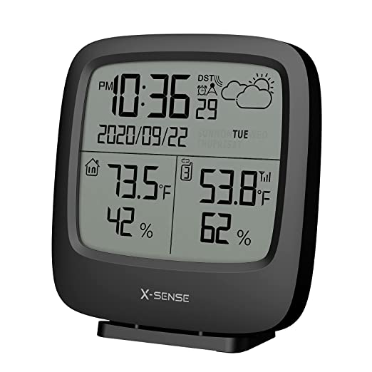 X-Sense Weather Station Wireless Indoor Outdoor Thermometer with 500 ft Wireless Range, Display Digital Weather Forecast Station with Atomic Clock, Accurate Temperature and Humidity Monitor, Black