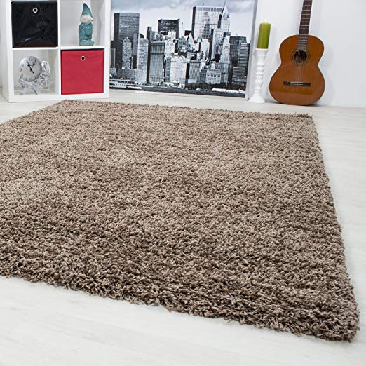 SMALL - EXTRA LARGE SIZE THICK MODERN PLAIN NON SHED SOFT SHAGGY RUGS CARPETS RECTANGLE & ROUND CARPETS COLORS ANTHRACITE BEIGE BROWN CREAM GREEN GREY LIGHTGREY PURPLE RED TERRA NAVY RUGS, Size:140x200 cm, Color:Mocca