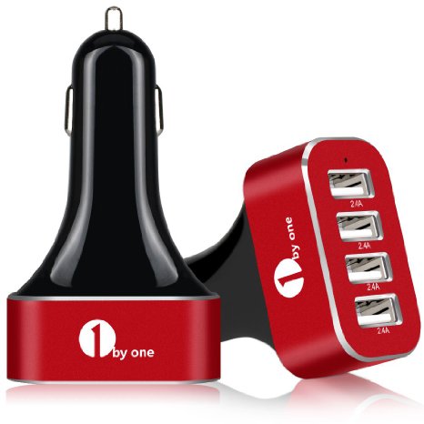 1byone® 9.6A / 48W 4-Port USB SMART Car Charger Designed for Almost Any Apple and Android Devices, Max speed charging for Multi-device with Smart Recognition Abilities!!  - Red