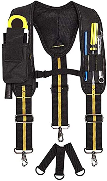 Work Suspenders- Padded Tool Belt Suspenders With Phone Pocket/Pencil Sleeve/Adjustable Straps Suspenders Loop/Heavy Duty Work for Carpenter Electrician Work Suspension Rig