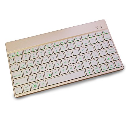 Premium Wireless Bluetooth Keyboard | 7 LED Colors Backlight | Durable Aluminum Alloy and Quiet Keystrokes | Compatible With Android, Windows, iOS and MacOS | Portable and Rechargeable Keyboard