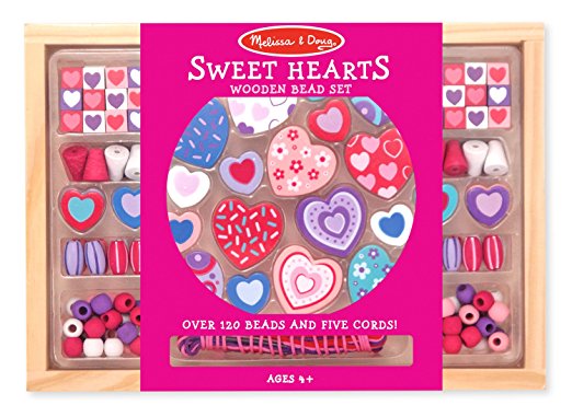 Melissa & Doug Sweet Hearts Wooden Bead Set With 120  Beads and 5 Cords for Jewelry-Making