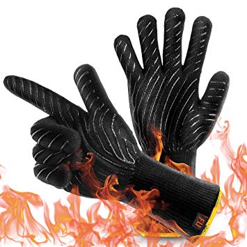 HolySpirit BBQ Grill Gloves, 1472°F Extreme Heat Resistant Food Grade Kitchen Oven Mitts, Fireproof for Smoker Baking Grilling, Welding, Cutting, Baking, L-Long (Black)