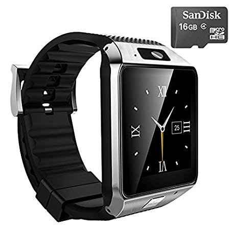 Bluetooth Touch Screen Smart Wrist Watch with Camera and 16GB Micro SD Card - Silver