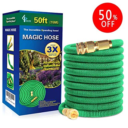 JJTGS Garden Hose - 50 Feet Green, Expandable Water Hose, Expandable Lightweight and Durable Water Hose, Extra Strength Textile, Solid Brass Connector