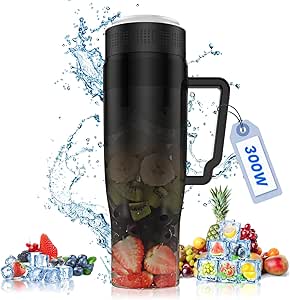 MoKo 300W Mixeur Personnel avec 6 Lames, Mélangeur Portable, Blenders Grande Capacité de 22OZ pour Shakes Smoothies, Presse-Agrumes Rechargeable par USB-C avec Poignée & Couvercle, Noir Transparent