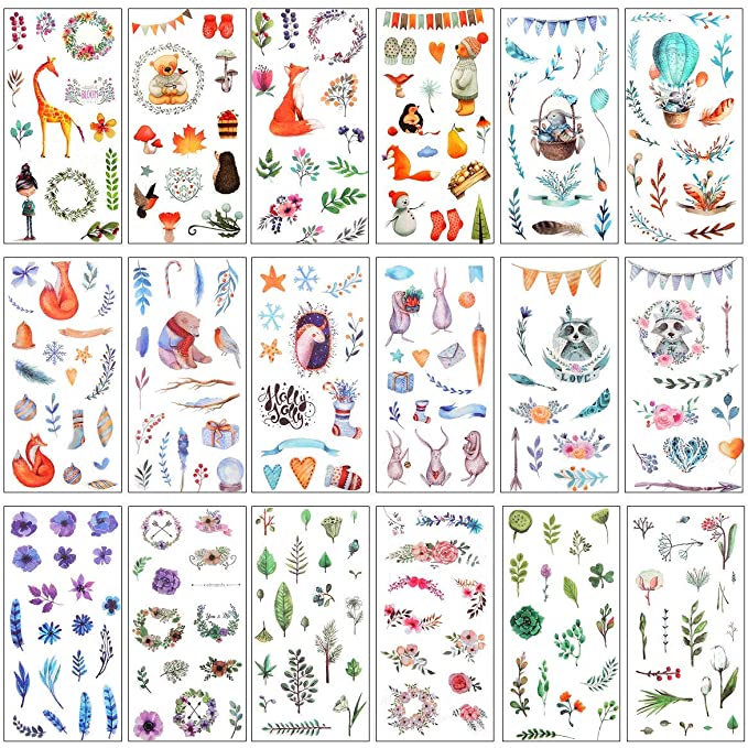 Scrapbooking Stickers Set, 18 Sheets (280PCS) Flowers Scrapbooking Stickers Set for Diary, Album, Notebook, Bullet Journals, DIY Arts and Crafts, Calendars（Color#A）