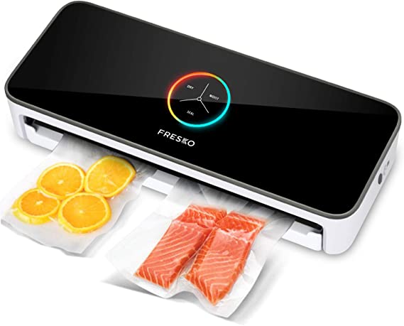 Automatic Vacuum Sealer, Smart Food Sealer Machine with One-Touch Operation, FRESKO Hands-Free Vacuum Sealer for Food Preservation with 20 Vacuum Bags Included, LED Dynamic UI, Touch-Screen Key, Dry & Moist Food Modes, Compact Design
