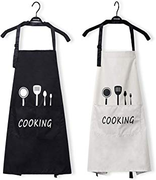 Sevenstars Pack of 2 Cooking Bib Apron Adjustable Waterproof Kitchen Apron Creative Barbecue Baking Aprons with Pockets for Women Men Chef