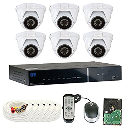 GW Security 1.3 MegaPixel 1000TVL Color Night Vision Security Camera System with 8 Channel DVR and 6 x 1000TVL Starlight 2.8-12mm Varifocal Zoom Outdoor / Indoor Analog Dome Cameras   1TB Hard Drive Included