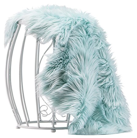 Chanasya Super Soft Faux Fur Fake Sheepskin blue Sofa Couch Stool Casper Vanity Chair Cover Rug / Solid Shaggy Area Rugs For Living Bedroom Floor - Turquoise 2ftx3ft