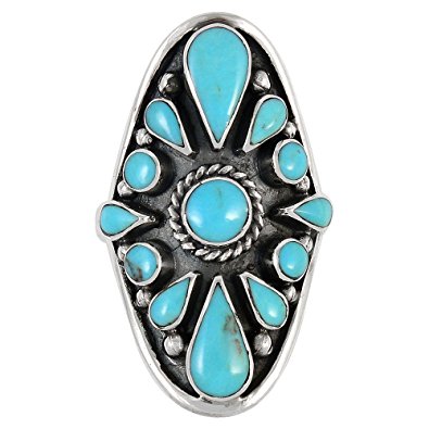 925 Sterling Silver & Genuine Turquoise Ring Sizes 6 to 12