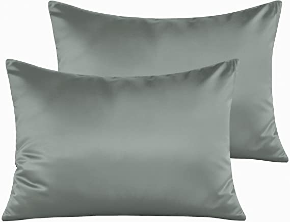 NTBAY 2 Pack Satin Zippered Toddler Pillowcases, Super Soft Luxury and Silky Baby Travel Pillow Covers, 13x18 Inches, Dark Grey