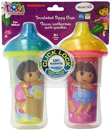 Munchkin Dora the Explorer Click Lock Insulated Sippy Cup, 9 Ounce, 2-Count