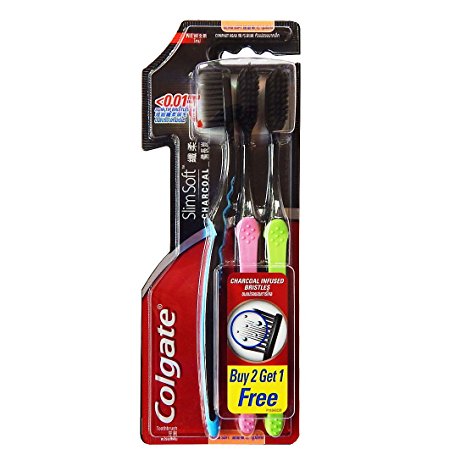 Colgate Slim Soft Charcoal Toothbrush (Pack of 3) Ultra Soft