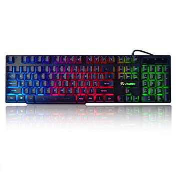 Vitalitim GK01 Multiple Color Rainbow LED Backlit Mechanical Feeling USB Wired PC Gaming Keyboard UK Layout (Black)