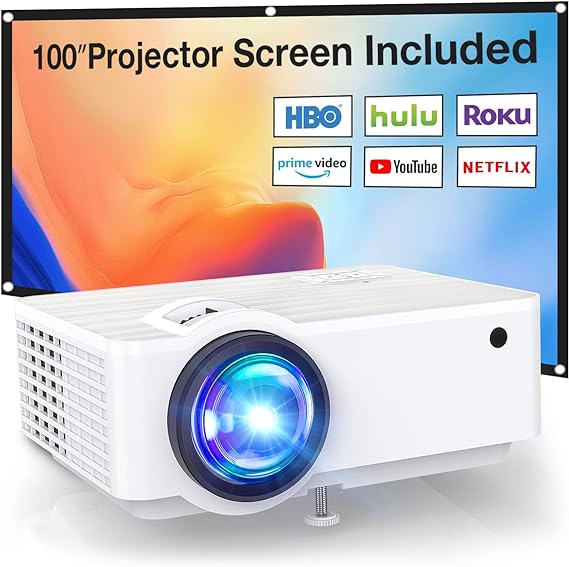 HAPPRUN Projector, Upgrade 7500L Projector with Screen, 1080P Full HD Supported Portable Outdoor Movie Projector, Compatible w/HDMI, VGA, TF, USB, AV, TV Stick, PS5