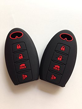 TCKEY 2pcs black with red words Fob Case Cover Key Jacket for INFINITI EX35 FX35I FX50 G35 G37 I M35 M35h M45 M56 QX56 Smart Key Case Fob 4 Button CWTWBU624