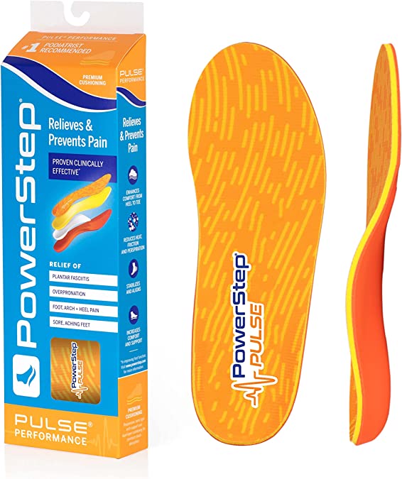 Powerstep Unisex's Pulse Performance Insole, Running Shoe Insert, Plantar Fasciitis and Neutral Arch Support, Orange/Orange, Men's 5-5.5 / Women's 7-7.5