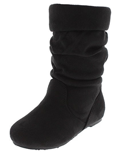 Link Cute Children Girl's Comfort Slouch Cozy Slip On Mid Calf Flat Boots