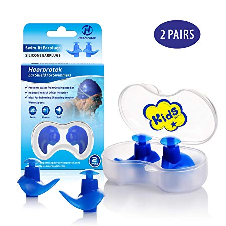 Hearprotek Swimming Ear Plugs, 2 Pairs Waterproof Reusable Silicone Ear Plugs for Swimmers Showering Bathing Surfing and Other Water Sports Kids Size