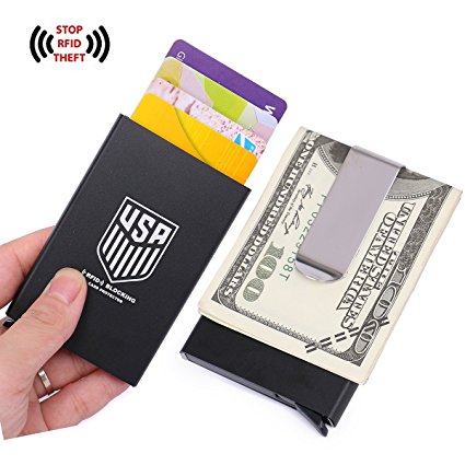 Zg Metal Minimalist Wallet with Money Clip, Automatic Pop Up Sliding, RFID Blocking Credit Card Holder with Lasered Symbol on