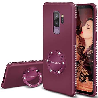 Galaxy S9 Plus Case, Glitter Girls Girly Purple Phone Cover with Kickstand Grip Ring Stand Holder Luxury Diamond Sparkle Bling Samsung Galaxy S9 Plus Case for Women - Deep Purple