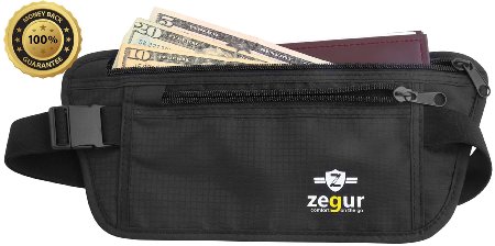 SUPER SPECIAL Zegur Tm HIGH QUALITY MONEY BELT Lightweight Undercover Waist Pouch - Best to Protect Yourself From Travel Theft - Wallet Stash Made with Special Mesh Backing for BREATHABLE & MOISTURE-WICKING for MAXIMUM COMFORT - Elastic Belt with ADJUSTABLE Buckles - 2 Zippered Pockets for Passport and Cash + 2 Internal Mesh organizer Pockets - For Women and Men - 100% Satisfaction Guaranteed LIFETIME MONEY BACK WARRANTY - LIMITED TIME LOW PRICE OFFER - Enhance Your Travel Experience Now!
