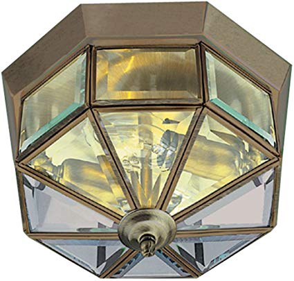Antique Brass Finish Lantern style Flush Ceiling Light with Glass Panels, 8235AB