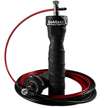 BeMaxx Fitness Jump Rope Speed Rope by Workout Guide & Extra Cable – Skipping Rope with 2 Adjustable High Speed Cables, Pro Ball Bearings & Anti–Slip Handles | Sports Training, Crossfit, Boxing, MMA